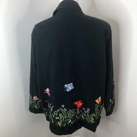 Quacker Factory Womens Black Jacket SZ 1X Embroidered Floral Butterflies *FLAWS* - Picture 3 of 16